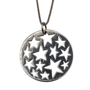 Sterling Silver Celestial Pendant Necklace 19" Chain Cut Out Stars Openwork - Picture 1 of 5