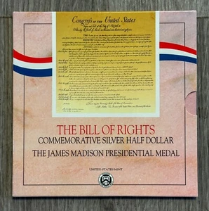 1993 Bill of Rights Commem Silver Half Dollar & James Madison Pres. Medal CSD - Picture 1 of 4