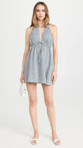 Mini Vestido REFORMATION Carlena Halter de Lino a Cuadros de Pizarra XS NUEVO CON ETIQUETAS - Imagen 1 de 12
