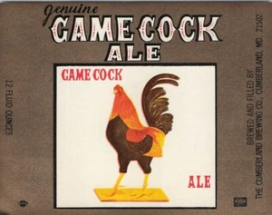 Game Cock Ale Vintage Bier Etikett Cumberland Brewing Co Cumberland MD Hahn - Bild 1 von 2