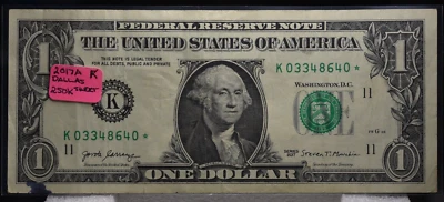 VERY RARE FROM DALLAS  BEP SHEET 2017 $1.00 STAR NOTE   VERY RARE LOW RUN 250K - Image 1 of 2
