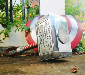 Captain America Shield End Game Broken + Thor Hammer Mjolnir Metal Replica Prop - Picture 1 of 12