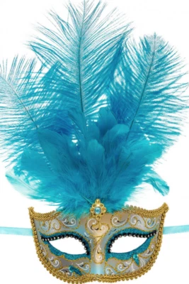 Ladies Masquerade Mask Halloween Ball Feathered Venetian Costume Fancy Dress - Image 1 of 4