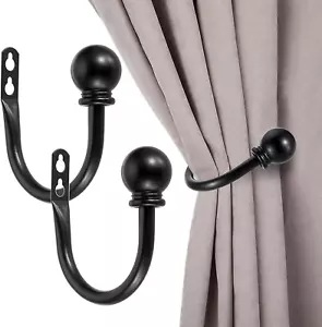 Set of 2 Metal Decorative Curtain Holdbacks, Wall Mounted Window Drapery Tieback - Picture 1 of 7