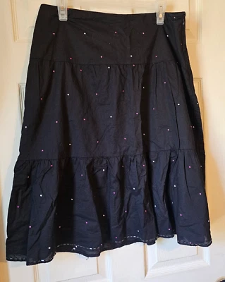 Nine & Company by Nine West Falda Negra con Lunares Bordados Rosa y Blanco Talla 12 Foto 1 de 4