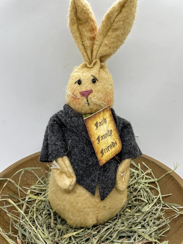 Primitive Handmade Spring Faith Family Friends 10" Bunny/Rabbit - Image 1 of 4