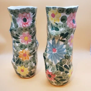 Watercolor Florals Ceramic Vase Anthropologie Set of 2 - Picture 1 of 9
