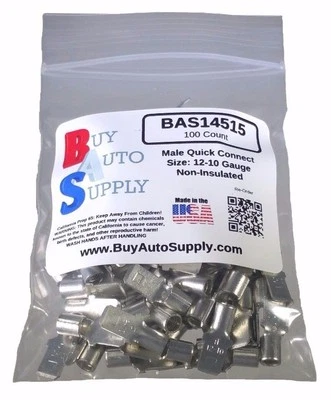 100 12-10 Ga. Non Insulated Male Quick Connect Bare Terminal Naked Disconnect - Image 1 of 2