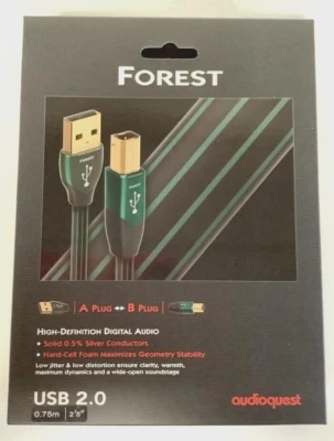 NEW AudioQuest 65-087-12 Forest 2.5' USB 2.0 A/B Cable Black/Green HD Audio Cord - Image 1 of 2