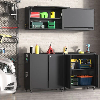 Sistema de almacenamiento de taller de garaje de 4 piezas armario de herramientas rodante con gabinete de pared Foto 1 de 4