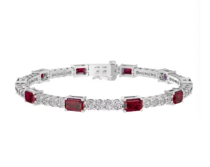 6ct Emerald Simulated Red Ruby/Diamond Tennis Bracelet14k White Gold Plated SLVR - Picture 1 of 5