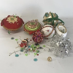 Christmas Ornament Vintage Handmade Sequins Beads Styrofoam MCM LOT PARTS REPAIR - Picture 1 of 22
