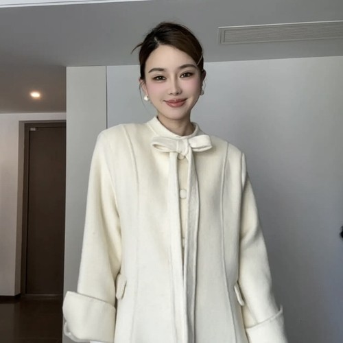 OFF WHITE Parka donna elegante fiocco cashmere slim fit lana lungo linea A giacche cappotti