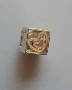 TRUTH silver PK 925 silver pink heart openwork bracelet charm bead - Picture 1 of 2