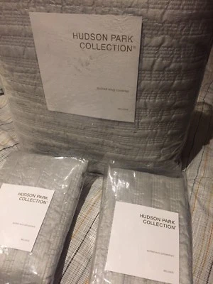 Hudson Park Collection Bellance KING Cobertor Acolchado +2 Euro Shams-Plata, Nuevo Foto 1 de 4