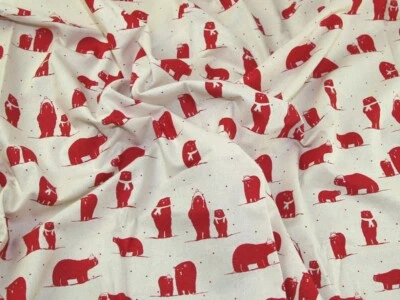 John Louden Printed 100% Cotton Calico Fabric Red on Natural - per metre - Image 1 of 4
