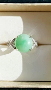 Genuine Light Green 3.5ct Jadeite Jade (Type A) 925 Silver Ring SIZE Adjustable - Picture 1 of 12