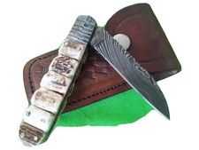 Damascus Steel Folding Stag horn pocket knife 501