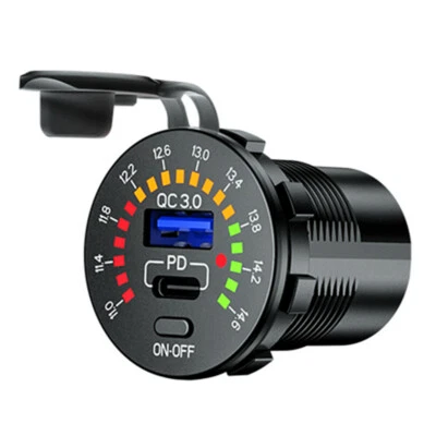 Motorcycle USB Fast Charger Power Outlet Adapter W/LED Voltmeter ON OFF Switch — 第 1/4 张图片