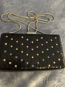 SALE-Whiting and Davis Black small rectangular crossbody clutch Rhinestone Purse - Picture 1 of 10