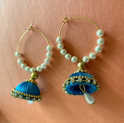 Jhumka AZUL CIELO Pendientes con Perlas [ENVÍO GRATUITO] Foto 1 de 4