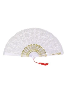 Weißer spanischer Spitzen-Blumenventilator Retro-Handheld faltbarer Fan Hochzeit Partys - Bild 1 von 2