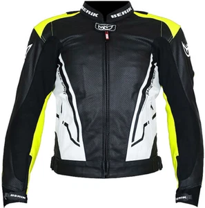 Berik Technical Sport Black white Yellow Men Motorbike Raceing Leather Jacket - Picture 1 of 4