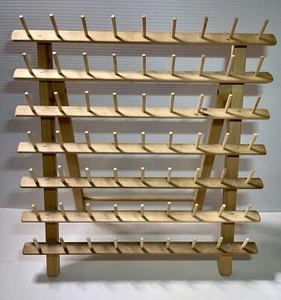 Spool Wooden Thread Rack 63 Holders Folding Portable Easy Storage Stand up Wall - Picture 1 of 10