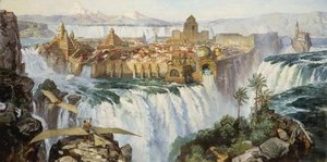 James Gurney CIUDAD CASCADA (NOTA) Dinosaurios, Dinotopia impresión artística #84/250 - Imagen 1 de 4