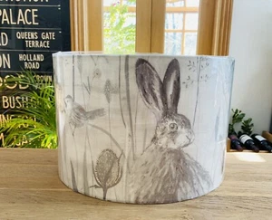 HANDMADE LAMPSHADE IN SANDERSON DUNE HARES FABRIC MIST/PEBBLE COUNTRYSIDE - Picture 1 of 9