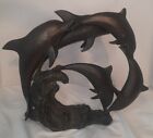Dolphin Family Large Bronze Sculpture Ocean Scenery 11.5" by 15"