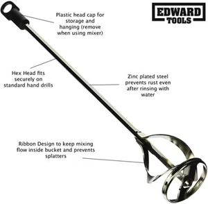 Edward Paint & Mud Mixer Tool For drill in 1 to 5 gallon buckets , Paint Mixer - Picture 1 of 5