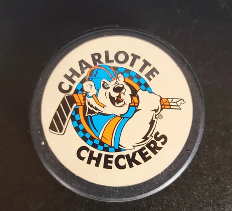 CHARLOTTE CHECKERS ECHL HOCKEY PUCK BLUE ECHL LOGO REVERSE omni sports Cover