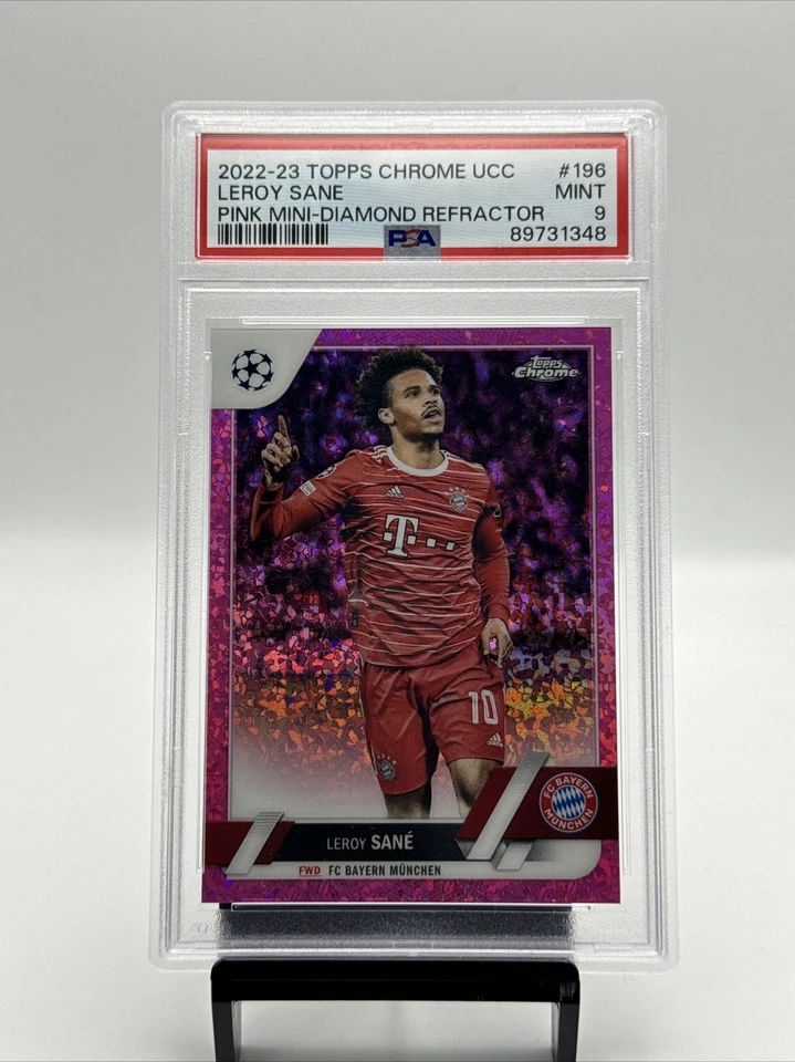 2022-23 Topps Chrome UEFA LEROY SANE #196 Pink Mini-Diamond Refractor /175 PSA 9 - Image 1 of 3