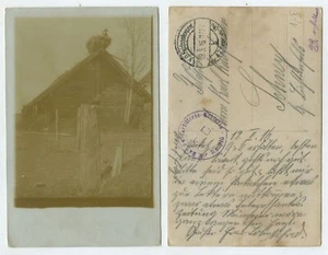 62608 - Storchennest auf Scheune - Foto als Feldpostkarte, 19.5.1916 - Bild 1 von 1