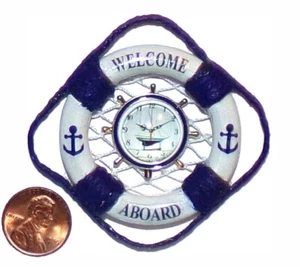 Dollhouse Miniatures Nautical Lifeguard Buoy Wall Clock 1:12 Navy Blue-White New - Picture 1 of 5