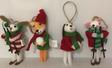 Wondershop Ornaments 4 Felt Animals In Winter Sweaters, Dog,Cat Bunny And Fox