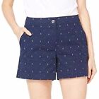 Nautica Ladies Anchor Print Casual Summer Navy Blue Shorts (8) NEW