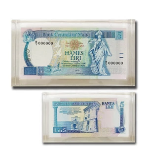 1989 Malta Banknote Lm 5 Lira UNC in perspex B/1 000000 RARE P-42 Uncirculated - Picture 1 of 6