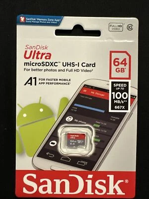 SanDisk Ultra A1 64GB 100 MB/s - Class 10 - SDHC Memory Card SDSQUAR-064G-GN6MN - Image 1 of 2
