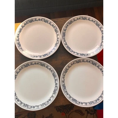Juego de 4 platos de cena Corelle Old Towne azul borde floral blanco cerámica 10 pulgadas Foto 1 de 4