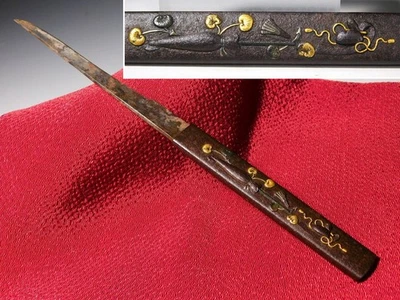 Tategasa & Kanmuri Iron Kozuka w Kogatana  Edo original tsuba sword antique - Image 1 of 4