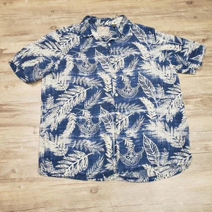 Margaritaville Shirt Mens XL Blue White Silk Linen Hawaiian Aloha Tropical Camp - Picture 1 of 8