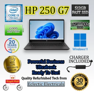HP 250 G7 15.6" FHD i3-7020U 2.30 GHz 16GB DDR4 RAM 512GB NVMe SSD Win 11 Laptop - Picture 1 of 24