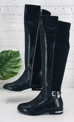 Bota de montar alta Michael Kors Hamilton para mujer 6 M cuero negro elástico cremallera Foto 1 de 4