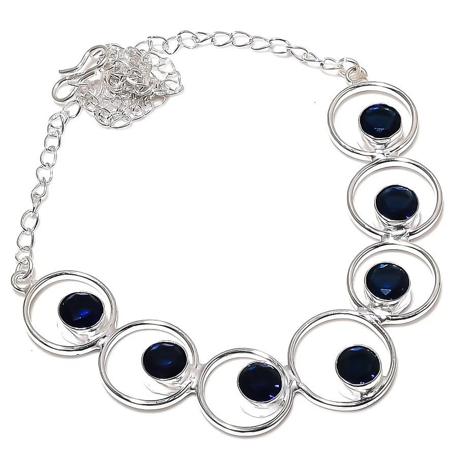 Blue Tanzanite Gemstone Handmade 925 Sterling silver Jewelry Necklace Size 18" - Image 1 of 1
