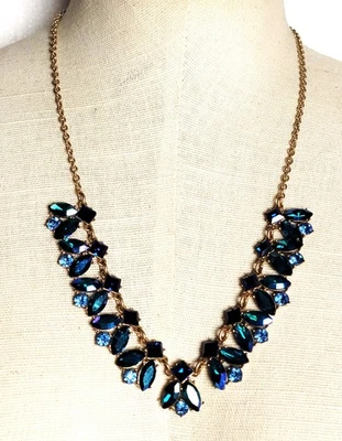 Vintage Gestempelt J Crew Goldfarben Blau Strass 20 " Halskette - Bild 1 von 4