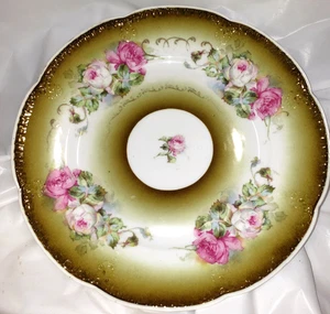 Vintage Porzellan Deutschland Teller rosa Rosen & Goldakzent 9 1/2" - Bild 1 von 5