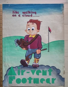 1940s Original Advertising Art Painting Air Vent Footwear Golf Shoes 20" x 15" - Picture 1 of 6