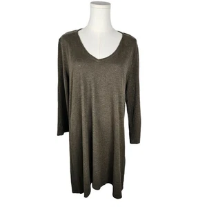 Eileen Fisher Tunic Top Large Hemp & Organic Cotton Olive Green Lagenlook - Picture 1 of 8